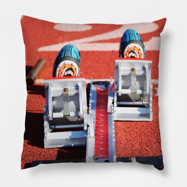 Starting blocks with spikes and a baton Pillow by Woodys Designs