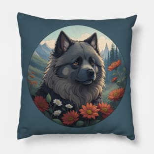 Keeshond Mountain Landscape Pillow