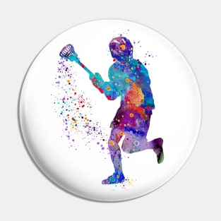 Lacrosse Boy Watercolor Silhouette Painting Pin