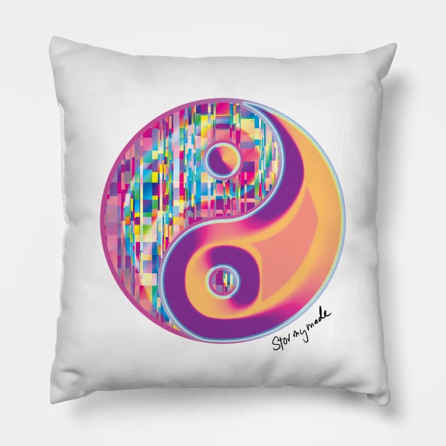 Glitchy Yin Yang Pillow by STORMYMADE