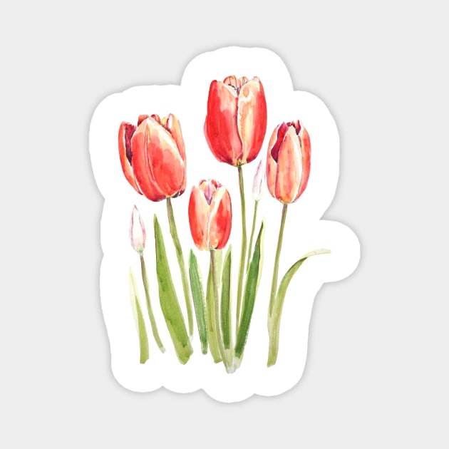 orange tulips watercolor Magnet by colorandcolor