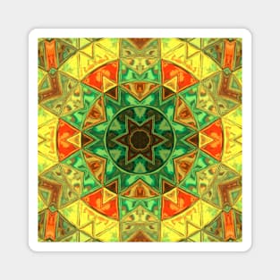 Mosaic Kaleidoscope Flower Green Yellow and Orange Magnet