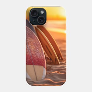 Surf School and Surfboards on the sunset beach sand Phone Case