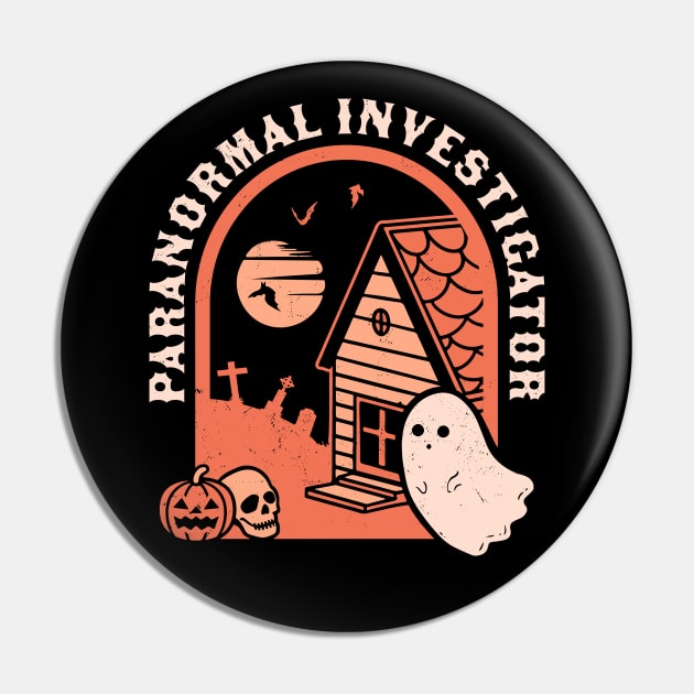 Paranormal Investigator Ghost Hunting EVP Funny Halloween Pin by OrangeMonkeyArt