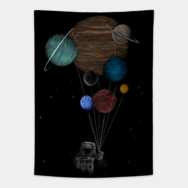 Astronaut and balloon planets Tapestry by Créa'RiBo