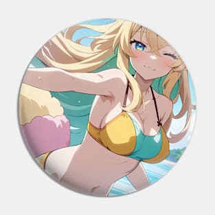 Anime Girl Beach Day Pin