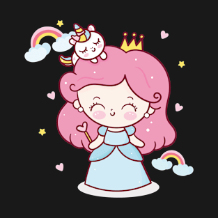 Fairy Princess girl cartoon and unicorn T-Shirt