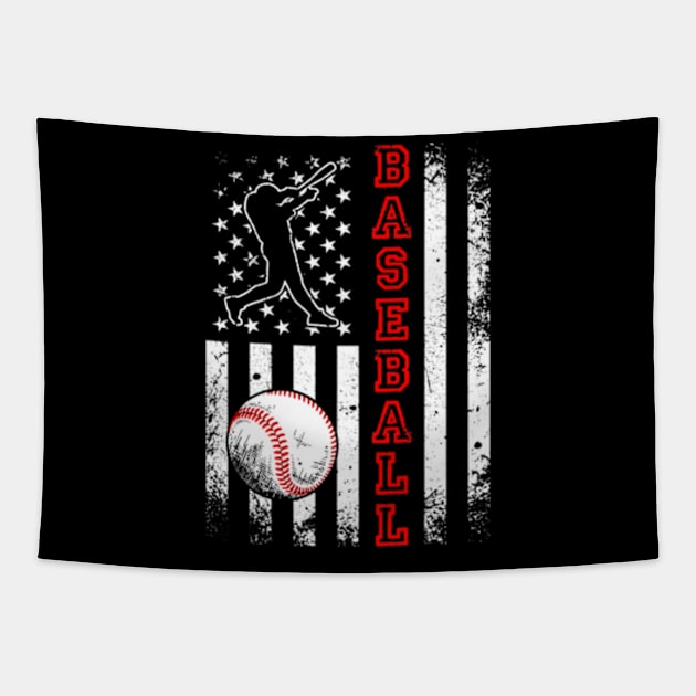 Baseball Lover American Flag Baseball Team Vintage Tapestry by credittee