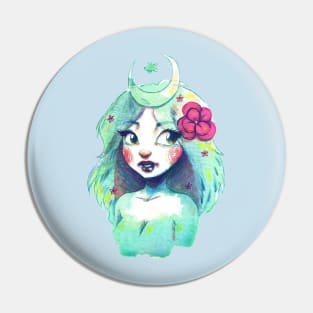 Green Moon Girl Pin