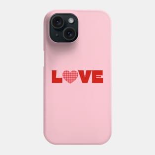 Love, Red typography with a red plaid heart Phone Case