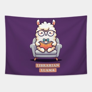 Librarian llama Reading A Book | Adorable Llama Bookworm | Cozy Reading Moments Tapestry