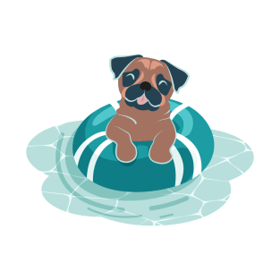 Summer pool pawty // aqua background pug dog breed in vacation playing on swimming pool T-Shirt