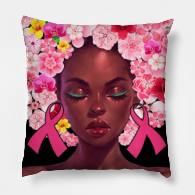 Pink Flowers Afro Hair Black Woman Breast Cancer Warrior Pink