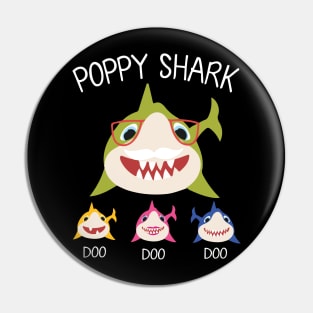 Sharks Swimming Together Happy Father Day Poppy Shark Doo Doo Doo Grandson Granddaughter Pin