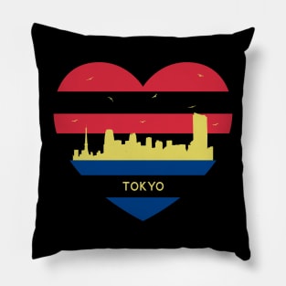 Japan Skyline cityscape Heart Shape Birds Flying Tokyo Pillow