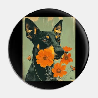 Doberman Flowers Photo Art Design For Dog Onwer Pin