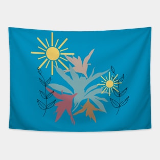 Boho style leaves sunny colorful pattern design Tapestry