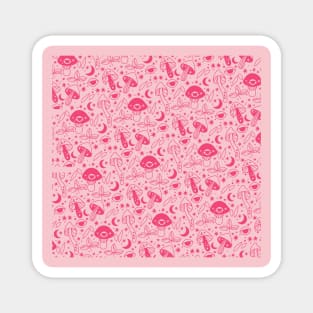 Cottagecore Mushroom Moon Pink Pattern Magnet