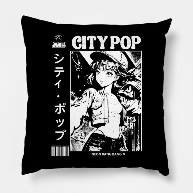 Retro Manga City Pop Vaporwave Aesthetic Anime #7 Pillow by Neon Bang Bang