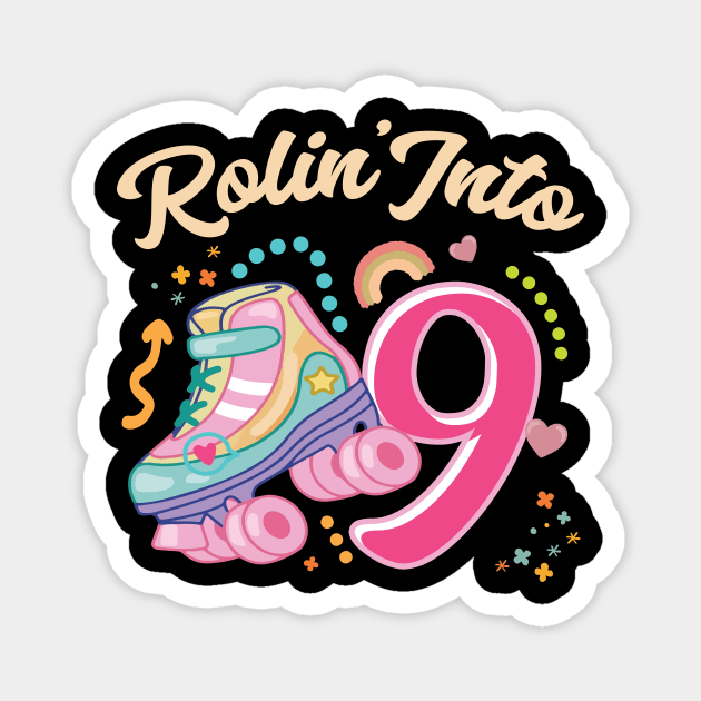 Roller Skate Groovy 9th Birthday Girls B-day Gift For Kids Girls toddlers Magnet by truong-artist-C