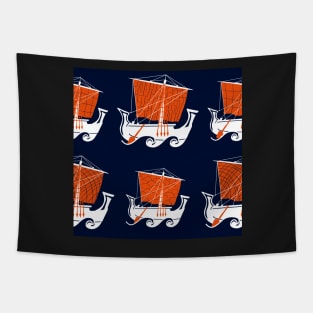 Ancient Hebrew Fishing Vessel Orange Blue Tapestry