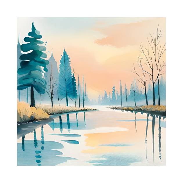 Lake pastel water color painting by thetelly