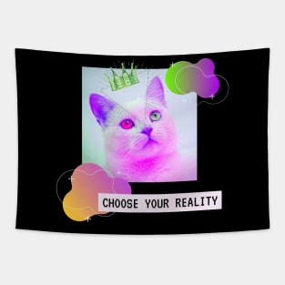 Katze Krone Reality Trippy Vaporwave Party Techno Tapestry