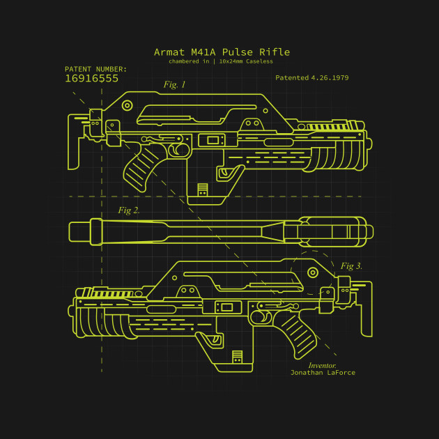 Discover Pulse Rifle Aliens BluePrint Ripley - Aliens Movie - T-Shirt