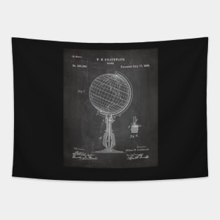 Atlas Globe Map Patent - World Traveler Teacher Classroom Art - Black Chalkboard Tapestry