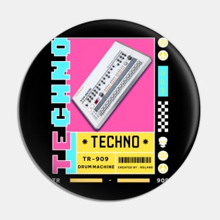 TECHNO  - TR 909 Drum Machine (white/blue/pink) Pin