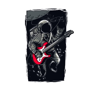 Astronaut with a guitar in space, dark graphic T-Shirt