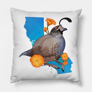 California Quail and Poppies Pillow