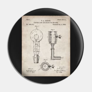 Light Bulb Patent - Edison Invention Industrial Design Art - Antique Pin