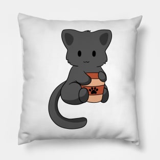 Black Cat with Coffee Pillow