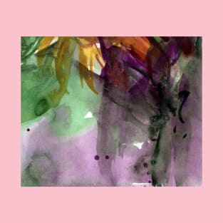 Abstract colorful background with watercolor wild flowers. Pink-violet-green painting with sunflowers. For the fabric, textile, wall decor, wallpapers, covers and packaging. T-Shirt