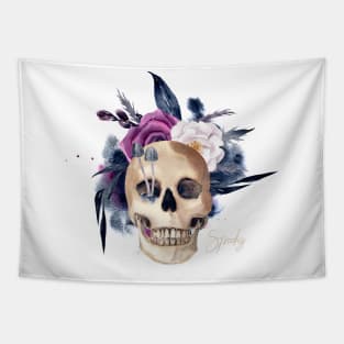 Ethereal Blossoms: Floral Skull Costume Tapestry