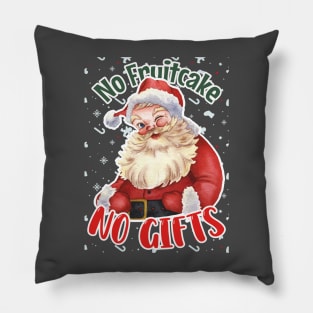 No Fruitcake, No Gifts: Whimsical Santa's Wink in Festive Red & Green Pillow