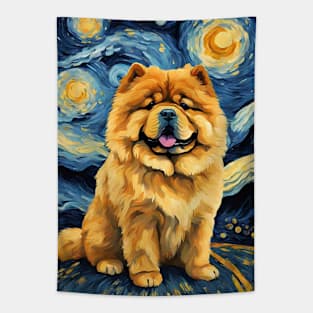 Chow Chow Dog Breed Painting in a Van Gogh Starry Night Art Style Tapestry