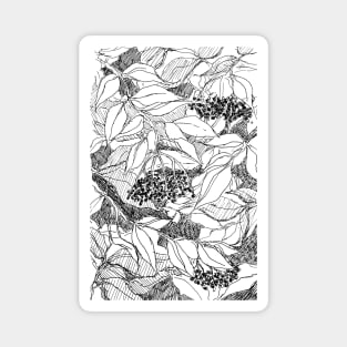 elderberry holiday-themed pattern pen and ink traditional art sketch Magnet
