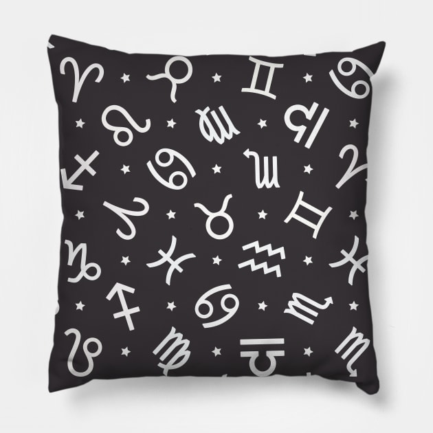 Pattern Set Zodiac Sign Horoscope Astrology Symbol White and Asphalt Pillow by DragonXX