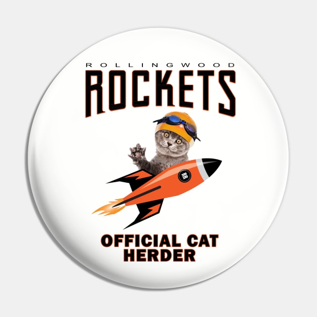 Rockets Swim Team Cat Herder Pin by robotface