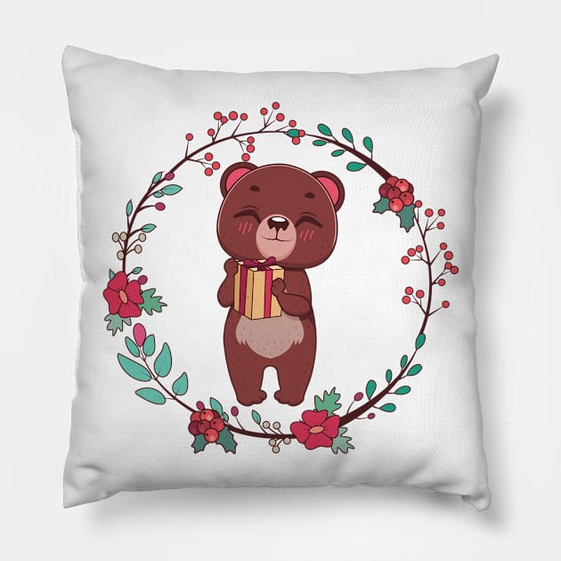 Festive bear Pillow by GazingNeko