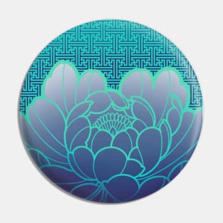 aqua peony with traditional japanese pattern Pin