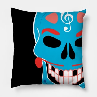 Dia de Los Muertos Music Sugar Skull - Teal Pillow