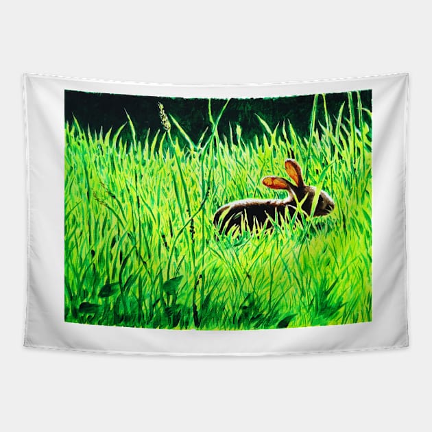 Rabbit in the Grass Tapestry by Paul Mudie