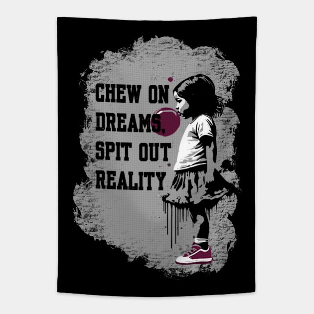 Little girl with pink bubble gum Tapestry by BAJAJU