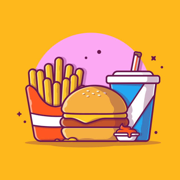 Burger, French fries And Soft Drink Cartoon Vector Icon Illustration (2) by Catalyst Labs