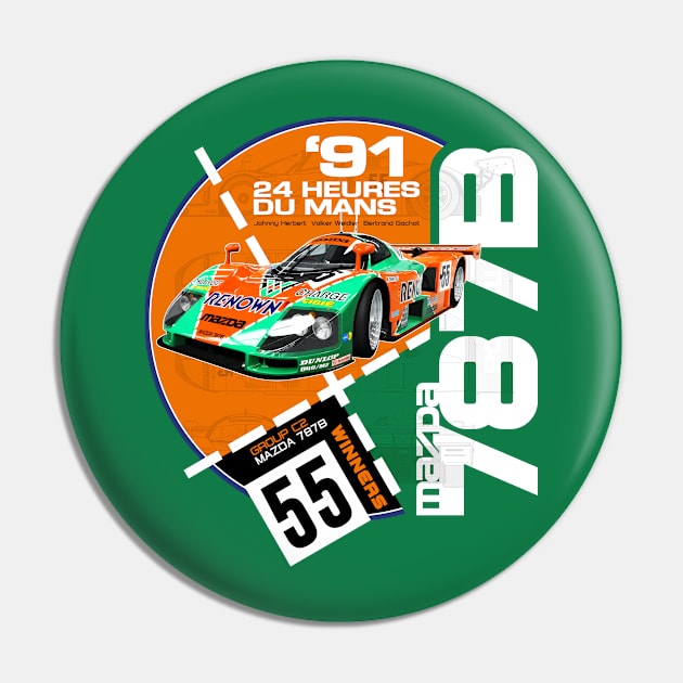 Retro Le Mans 24 Hours T-Shirt - Mazda 787B Group C2 Design Pin by funkymonkeytees