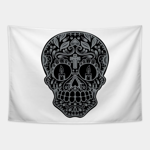 HomeSchoolTattoo SugarSkull SILVER Tapestry by HomeSchoolTattoo