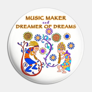 Kokopelli, music makers, flute players, dreams, boy/girl Pin